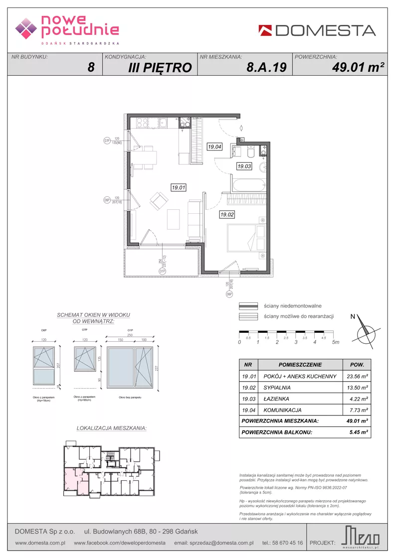 2 pokoje, mieszkanie 49,01 m², piętro 3, oferta nr 8.A.19, Nowe Południe - budynek 8, Gdańsk, Orunia Górna-Gdańsk Południe, Maćkowy, ul. Starogrodzka / Borkowska