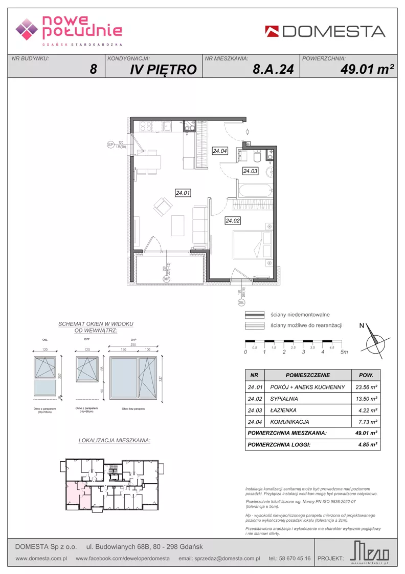 2 pokoje, mieszkanie 49,01 m², piętro 4, oferta nr 8.A.24, Nowe Południe - budynek 8, Gdańsk, Orunia Górna-Gdańsk Południe, Maćkowy, ul. Starogrodzka / Borkowska