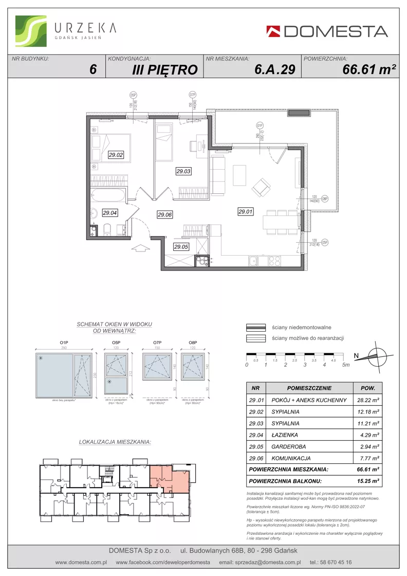 3 pokoje, mieszkanie 66,61 m², piętro 3, oferta nr 6.A.29, Urzeka - budynek 6 , Gdańsk, Jasień, ul. Guderskiego / Czermińskiego
