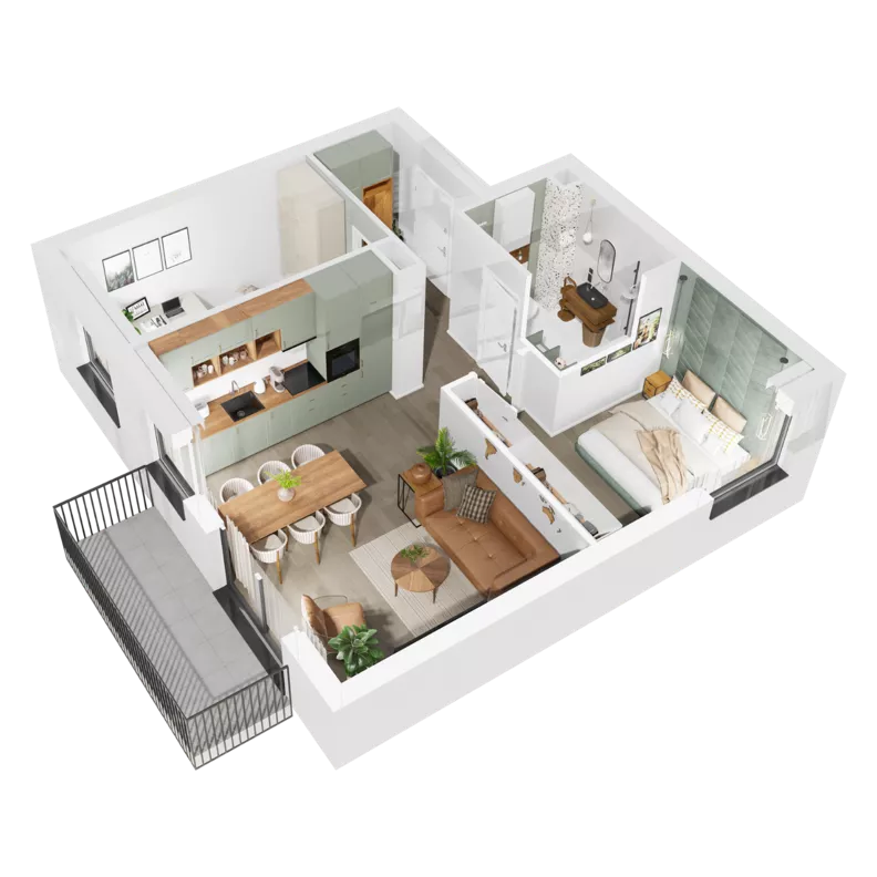 3 pokoje, mieszkanie 55,81 m², piętro 2, oferta nr 7.A.26, Urzeka - budynek 7, Gdańsk, Jasień, ul. Guderskiego / Czermińskiego