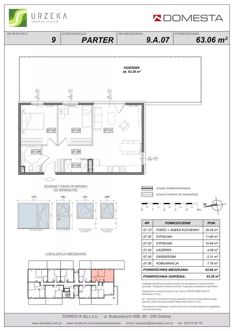 3 pokoje, mieszkanie 63,06 m², parter, oferta nr 9.A.07, Urzeka - budynek 9, Gdańsk, Jasień, ul. Guderskiego / Czermińskiego