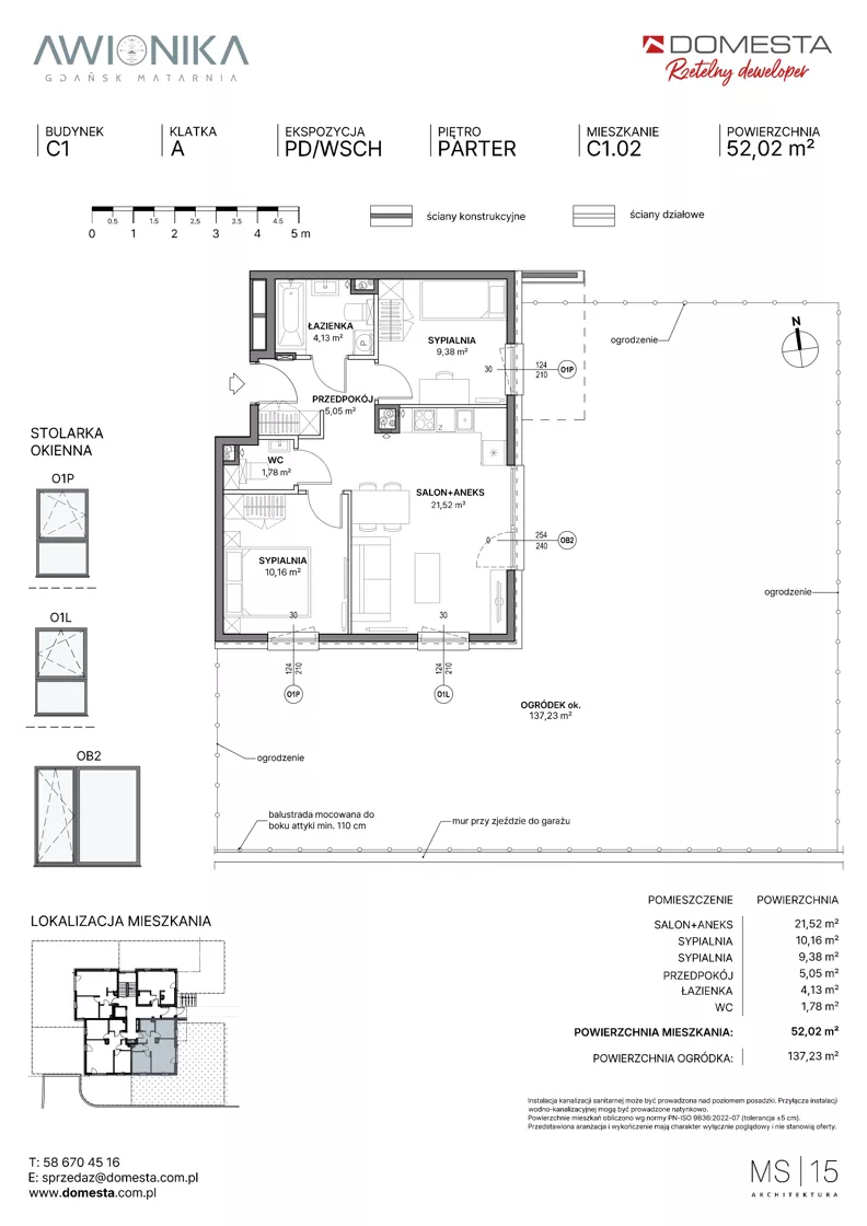 3 pokoje, mieszkanie 52,02 m², parter, oferta nr C1.02, Awionika, Gdańsk, Matarnia, ul. Radiowa