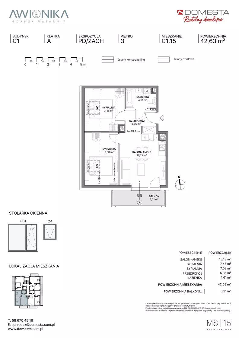 3 pokoje, mieszkanie 42,63 m², piętro 3, oferta nr C1.15, Awionika, Gdańsk, Matarnia, ul. Radiowa