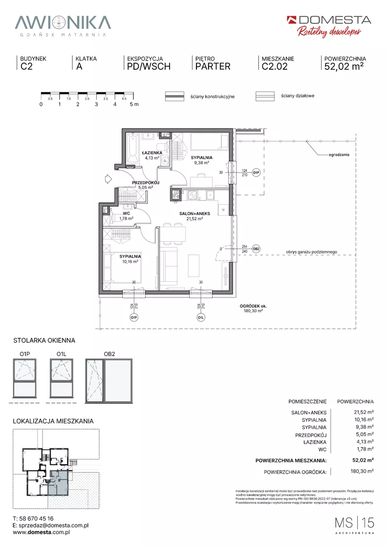 3 pokoje, mieszkanie 52,02 m², parter, oferta nr C2.02, Awionika, Gdańsk, Matarnia, ul. Radiowa