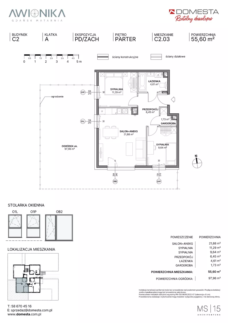 3 pokoje, mieszkanie 55,60 m², parter, oferta nr C2.03, Awionika, Gdańsk, Matarnia, ul. Radiowa
