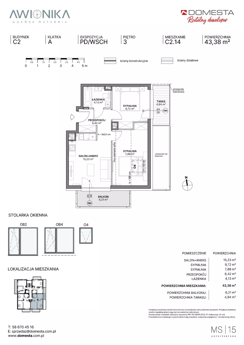 3 pokoje, mieszkanie 43,38 m², piętro 3, oferta nr C2.14, Awionika, Gdańsk, Matarnia, ul. Radiowa