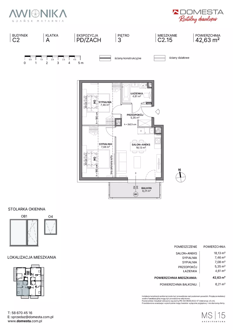 3 pokoje, mieszkanie 42,63 m², piętro 3, oferta nr C2.15, Awionika, Gdańsk, Matarnia, ul. Radiowa