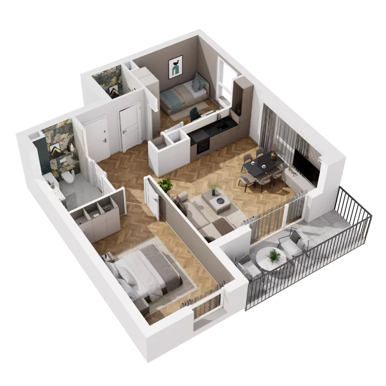 3 pokoje, mieszkanie 62,01 m², piętro 1, oferta nr B1.A.02, Awionika, Gdańsk, Matarnia, ul. Radiowa