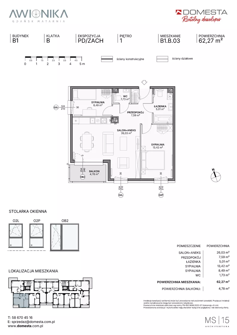 3 pokoje, mieszkanie 62,27 m², piętro 1, oferta nr B1.B.03, Awionika, Gdańsk, Matarnia, ul. Radiowa