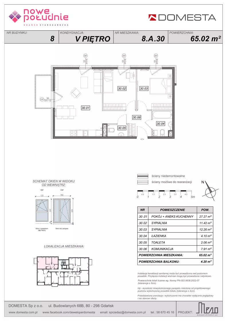 3 pokoje, mieszkanie 65,02 m², piętro 5, oferta nr 8.A.30, Nowe Południe - budynek 8, Gdańsk, Orunia Górna-Gdańsk Południe, Maćkowy, ul. Starogrodzka / Borkowska