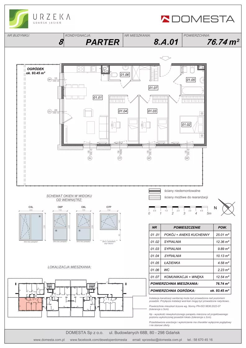 4 pokoje, mieszkanie 76,74 m², parter, oferta nr 8.A.01, Urzeka - budynek 8, Gdańsk, Jasień, ul. Guderskiego / Czermińskiego