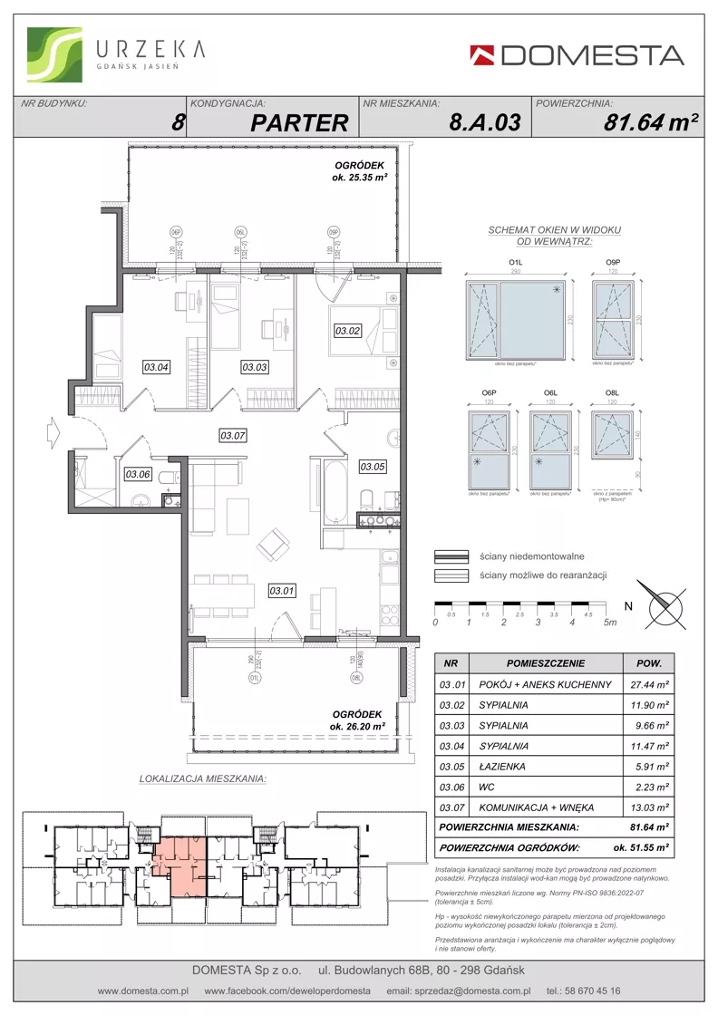 4 pokoje, mieszkanie 81,64 m², parter, oferta nr 8.A.03, Urzeka - budynek 8, Gdańsk, Jasień, ul. Guderskiego / Czermińskiego