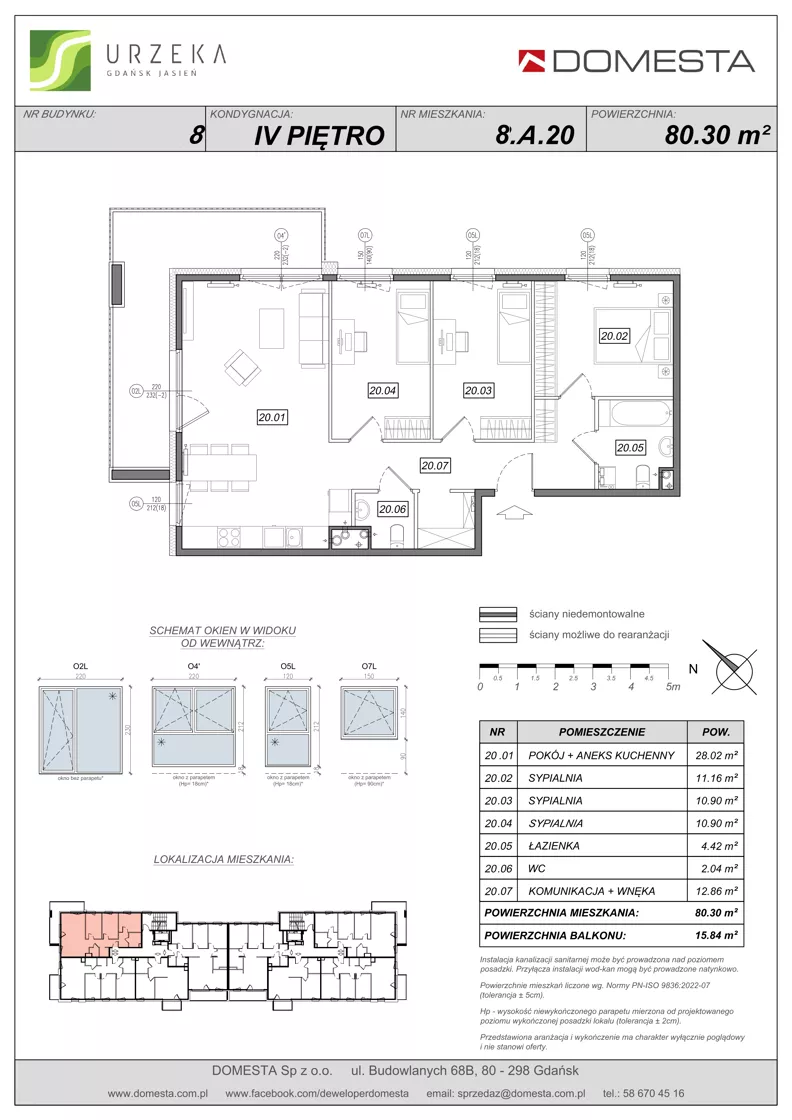 4 pokoje, mieszkanie 80,30 m², piętro 4, oferta nr 8.A.20, Urzeka - budynek 8, Gdańsk, Jasień, ul. Guderskiego / Czermińskiego