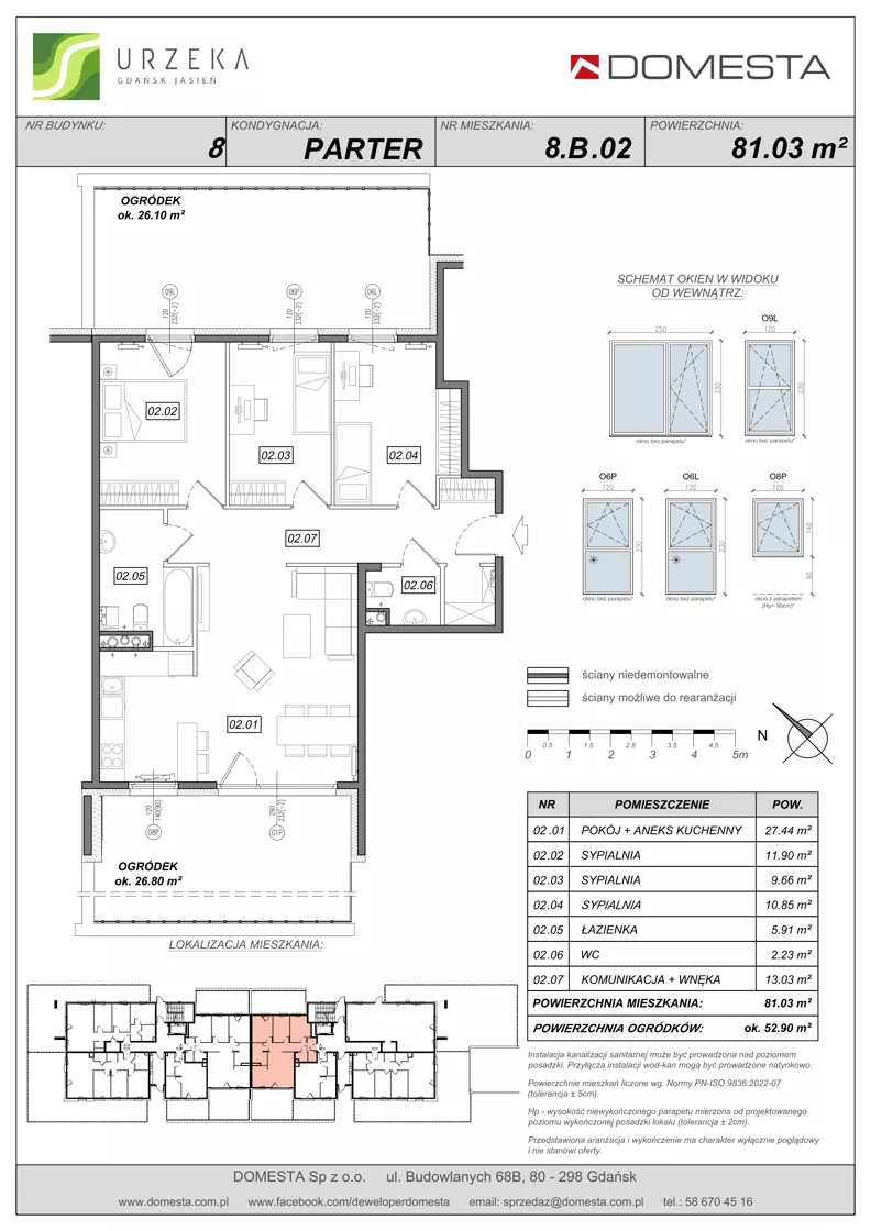 4 pokoje, mieszkanie 81,03 m², parter, oferta nr 8.B.02, Urzeka - budynek 8, Gdańsk, Jasień, ul. Guderskiego / Czermińskiego