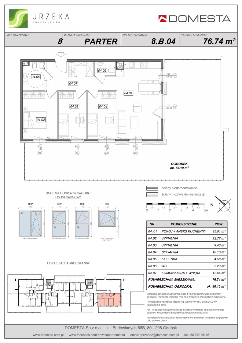 4 pokoje, mieszkanie 76,74 m², parter, oferta nr 8.B.04, Urzeka - budynek 8, Gdańsk, Jasień, ul. Guderskiego / Czermińskiego