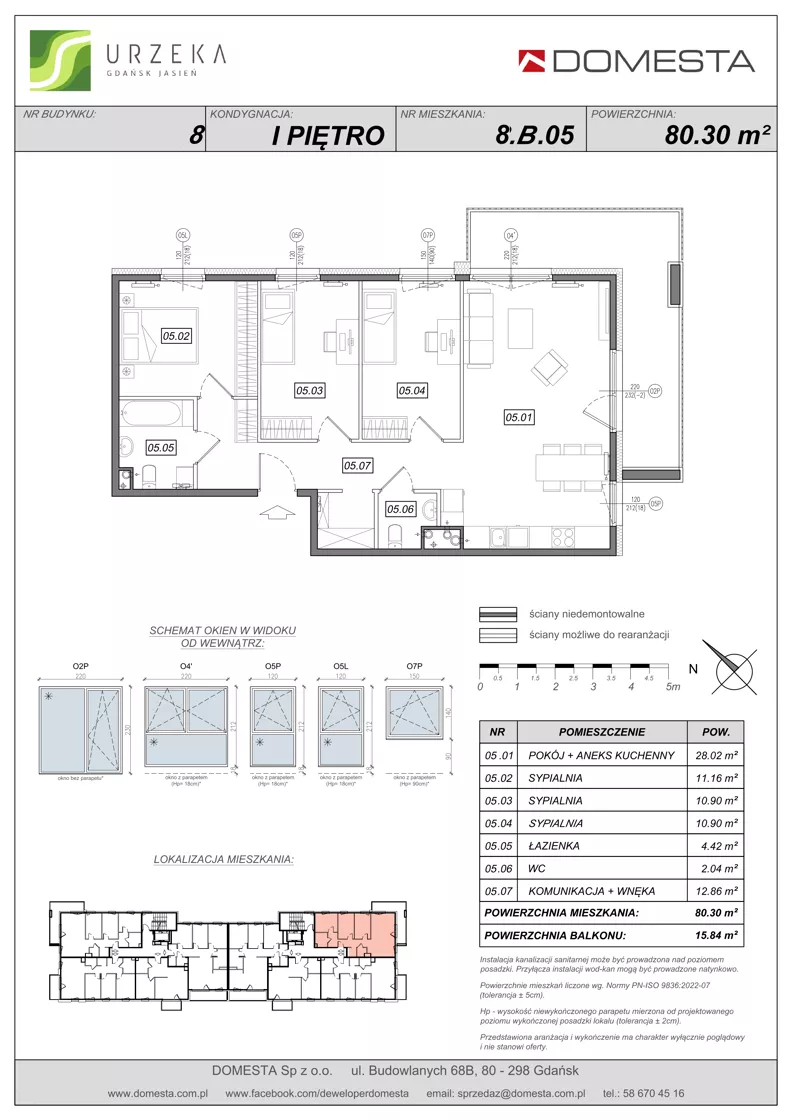 4 pokoje, mieszkanie 80,30 m², piętro 1, oferta nr 8.B.05, Urzeka - budynek 8, Gdańsk, Jasień, ul. Guderskiego / Czermińskiego