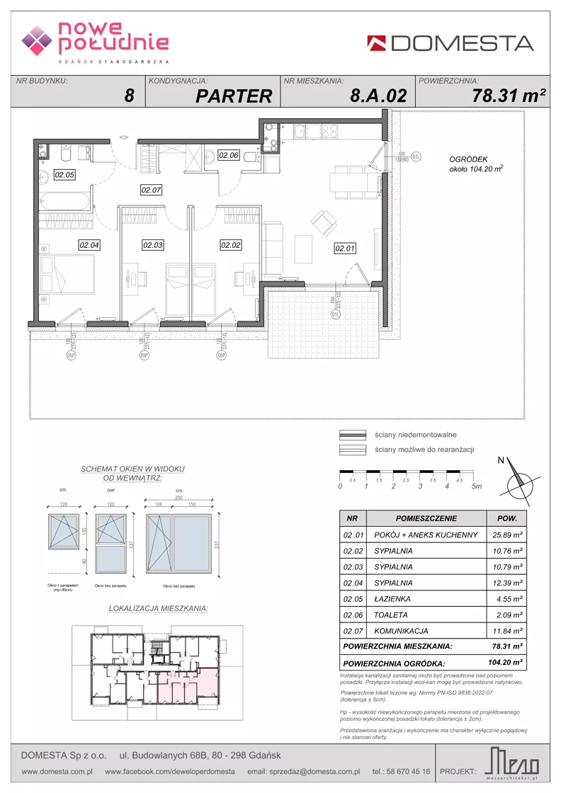 4 pokoje, mieszkanie 78,31 m², parter, oferta nr 8.A.02, Nowe Południe - budynek 8, Gdańsk, Orunia Górna-Gdańsk Południe, Maćkowy, ul. Starogrodzka / Borkowska