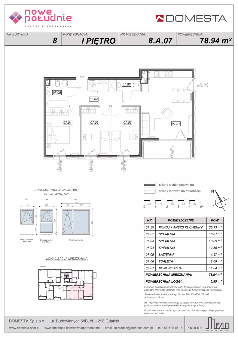 4 pokoje, mieszkanie 78,94 m², piętro 1, oferta nr 8.A.07, Nowe Południe - budynek 8, Gdańsk, Orunia Górna-Gdańsk Południe, Maćkowy, ul. Starogrodzka / Borkowska