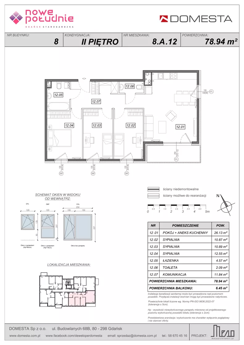 4 pokoje, mieszkanie 78,94 m², piętro 2, oferta nr 8.A.12, Nowe Południe - budynek 8, Gdańsk, Orunia Górna-Gdańsk Południe, Maćkowy, ul. Starogrodzka / Borkowska