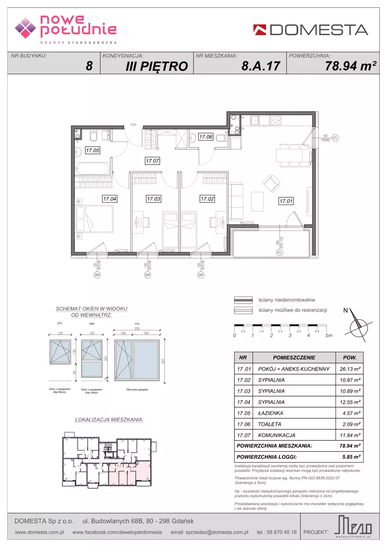 4 pokoje, mieszkanie 78,94 m², piętro 3, oferta nr 8.A.17, Nowe Południe - budynek 8, Gdańsk, Orunia Górna-Gdańsk Południe, Maćkowy, ul. Starogrodzka / Borkowska