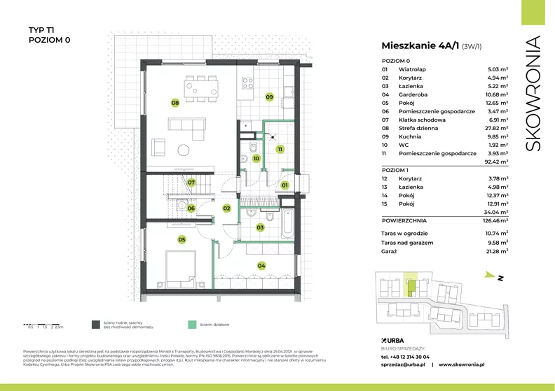 4 pokoje, mieszkanie 126,56 m², parter, oferta nr 3W/1, Skowronia, Kraków, Podgórze Duchackie, Wola Duchacka, ul. Skowronia