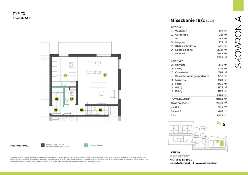 5 pokoi, mieszkanie 143,05 m², piętro 1, oferta nr 3L/2, Skowronia, Kraków, Podgórze Duchackie, Wola Duchacka, ul. Skowronia