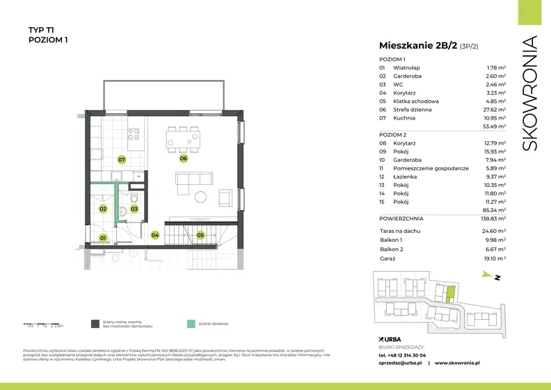 5 pokoi, mieszkanie 138,68 m², piętro 1, oferta nr 3P/2, Skowronia, Kraków, Podgórze Duchackie, Wola Duchacka, ul. Skowronia