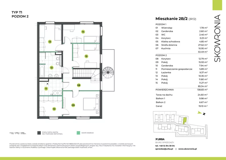 5 pokoi, mieszkanie 138,68 m², piętro 1, oferta nr 3P/2, Skowronia, Kraków, Podgórze Duchackie, Wola Duchacka, ul. Skowronia