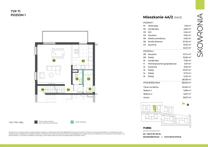 5 pokoi, mieszkanie 138,68 m², piętro 1, oferta nr 3W/2, Skowronia, Kraków, Podgórze Duchackie, Wola Duchacka, ul. Skowronia