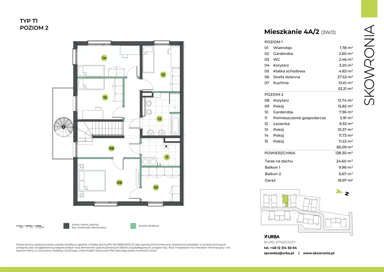 5 pokoi, mieszkanie 138,68 m², piętro 1, oferta nr 3W/2, Skowronia, Kraków, Podgórze Duchackie, Wola Duchacka, ul. Skowronia