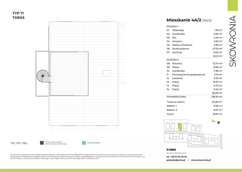 5 pokoi, mieszkanie 138,68 m², piętro 1, oferta nr 3W/2, Skowronia, Kraków, Podgórze Duchackie, Wola Duchacka, ul. Skowronia