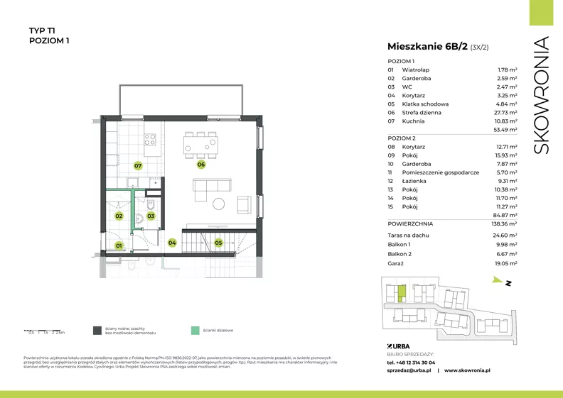 5 pokoi, mieszkanie 138,68 m², piętro 1, oferta nr 3X/2, Skowronia, Kraków, Podgórze Duchackie, Wola Duchacka, ul. Skowronia