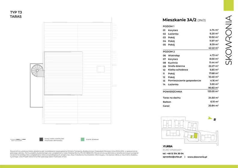 6 pokoi, mieszkanie 133,28 m², piętro 1, oferta nr 3N/2, Skowronia, Kraków, Podgórze Duchackie, Wola Duchacka, ul. Skowronia