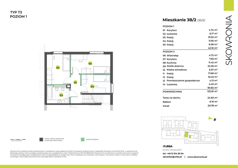 6 pokoi, mieszkanie 133,28 m², piętro 1, oferta nr 3S/2, Skowronia, Kraków, Podgórze Duchackie, Wola Duchacka, ul. Skowronia