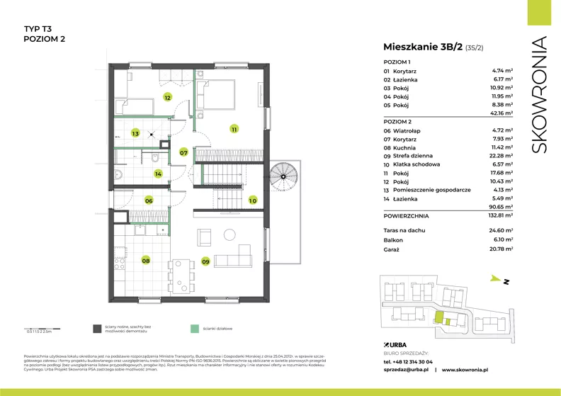 6 pokoi, mieszkanie 133,28 m², piętro 1, oferta nr 3S/2, Skowronia, Kraków, Podgórze Duchackie, Wola Duchacka, ul. Skowronia