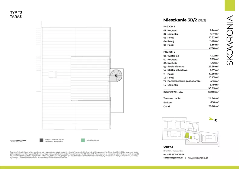 6 pokoi, mieszkanie 133,28 m², piętro 1, oferta nr 3S/2, Skowronia, Kraków, Podgórze Duchackie, Wola Duchacka, ul. Skowronia