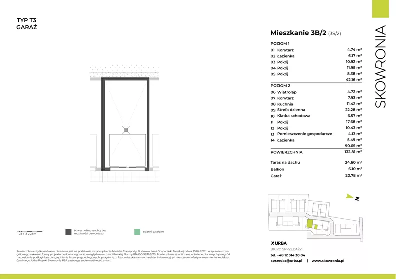 6 pokoi, mieszkanie 133,28 m², piętro 1, oferta nr 3S/2, Skowronia, Kraków, Podgórze Duchackie, Wola Duchacka, ul. Skowronia