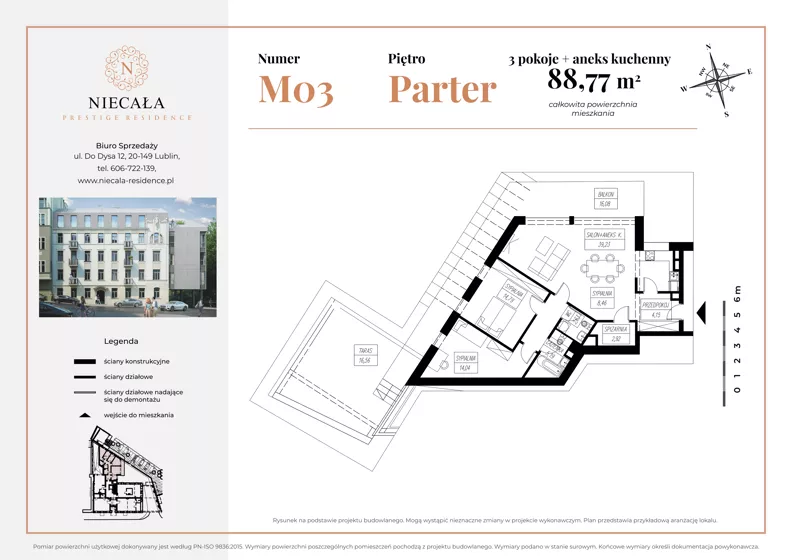 3 pokoje, apartament 88,77 m², parter, oferta nr M03, Niecała Prestige Residence, Lublin, Śródmieście, ul. Niecała 20