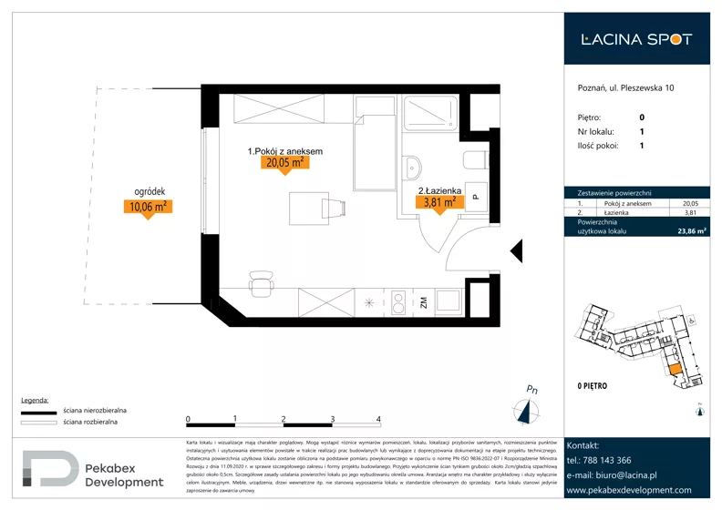 1 pokój, apartament inwestycyjny 23,86 m², parter, oferta nr B.0.1, Łacina Spot, Poznań, Rataje, Łacina, ul. Pleszewska 10