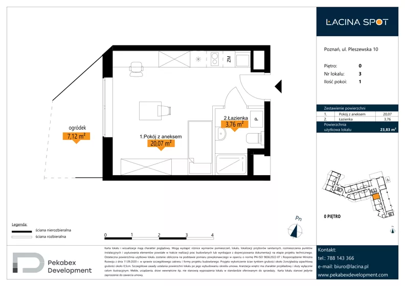 1 pokój, apartament inwestycyjny 23,83 m², parter, oferta nr B.0.3, Łacina Spot, Poznań, Rataje, Łacina, ul. Pleszewska 10