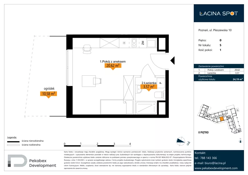1 pokój, apartament inwestycyjny 24,19 m², parter, oferta nr B.0.5, Łacina Spot, Poznań, Rataje, Łacina, ul. Pleszewska 10