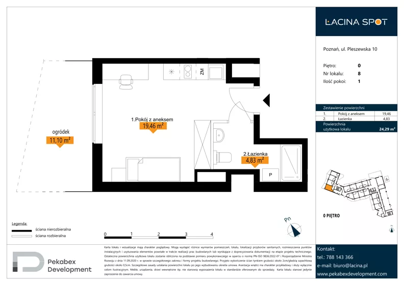 1 pokój, apartament inwestycyjny 24,29 m², parter, oferta nr B.0.8, Łacina Spot, Poznań, Rataje, Łacina, ul. Pleszewska 10