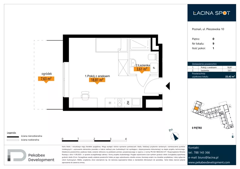 1 pokój, apartament inwestycyjny 22,42 m², parter, oferta nr B.0.9, Łacina Spot, Poznań, Rataje, Łacina, ul. Pleszewska 10
