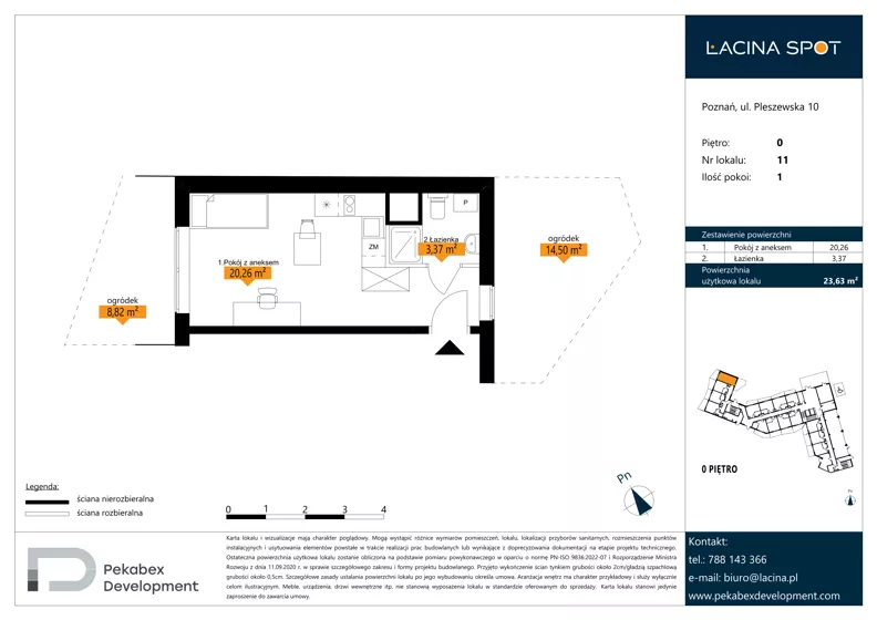 1 pokój, apartament inwestycyjny 23,63 m², parter, oferta nr B.0.11, Łacina Spot, Poznań, Rataje, Łacina, ul. Pleszewska 10