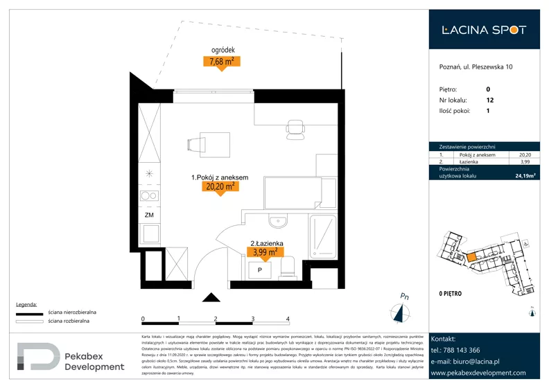 1 pokój, apartament inwestycyjny 24,19 m², parter, oferta nr B.0.12, Łacina Spot, Poznań, Rataje, Łacina, ul. Pleszewska 10