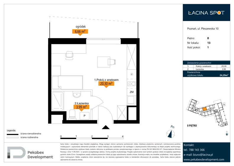 1 pokój, apartament inwestycyjny 24,29 m², parter, oferta nr B.0.13, Łacina Spot, Poznań, Rataje, Łacina, ul. Pleszewska 10