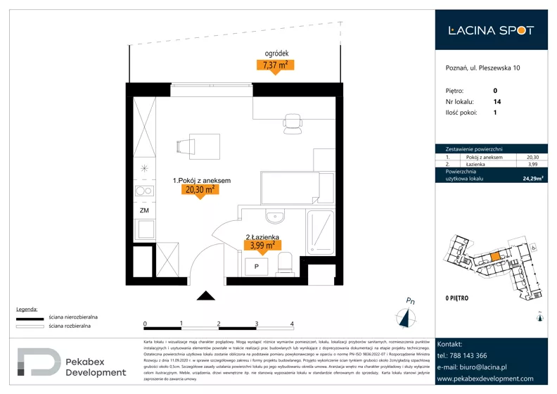 1 pokój, apartament inwestycyjny 24,29 m², parter, oferta nr B.0.14, Łacina Spot, Poznań, Rataje, Łacina, ul. Pleszewska 10