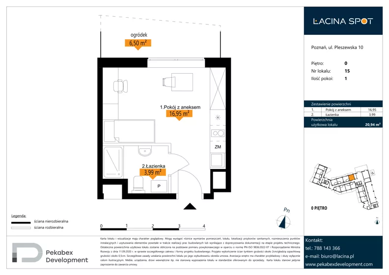 1 pokój, apartament inwestycyjny 20,94 m², parter, oferta nr B.0.15, Łacina Spot, Poznań, Rataje, Łacina, ul. Pleszewska 10