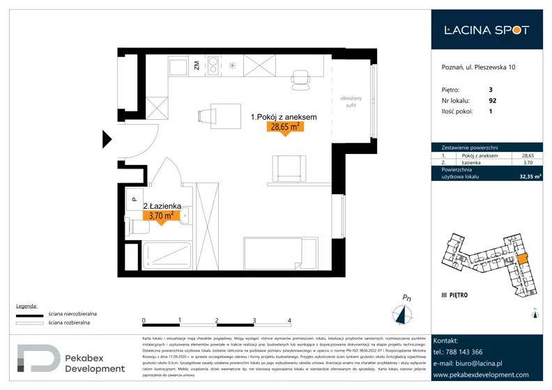 1 pokój, apartament inwestycyjny 32,35 m², piętro 3, oferta nr B.3.92, Łacina Spot, Poznań, Rataje, Łacina, ul. Pleszewska 10