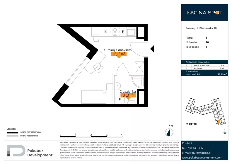 1 pokój, apartament inwestycyjny 19,19 m², piętro 4, oferta nr B.4.96, Łacina Spot, Poznań, Rataje, Łacina, ul. Pleszewska 10